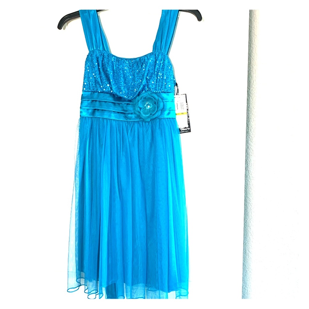 NWT Sequin Hearts Aqua Dress Sz 14